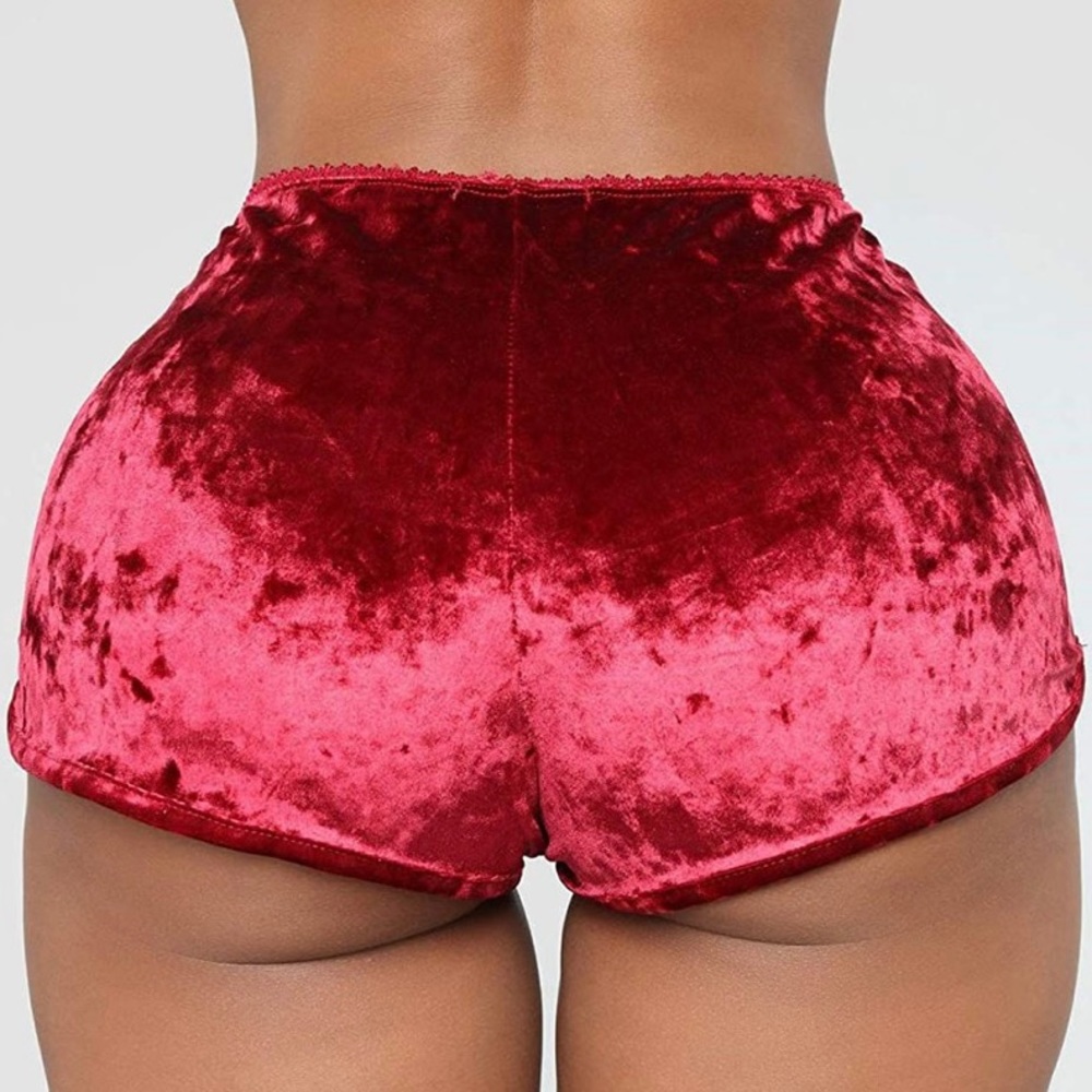 Burgundy Velvet Shorts